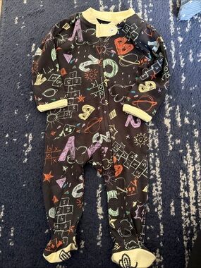 Black Chalkboard Doodle Footed One-Piece Pajama